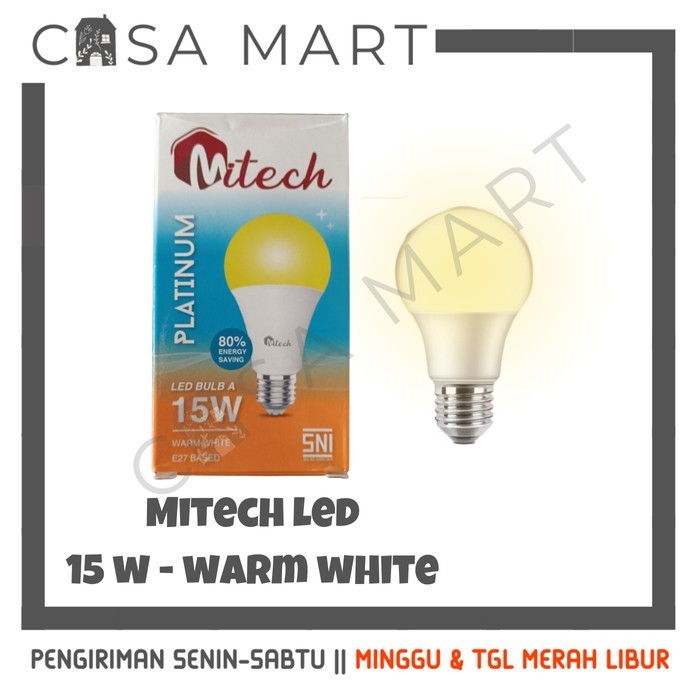 CASA MART Lampu MiTech LED Warm White Bohlam Kuning 15w 15 watt