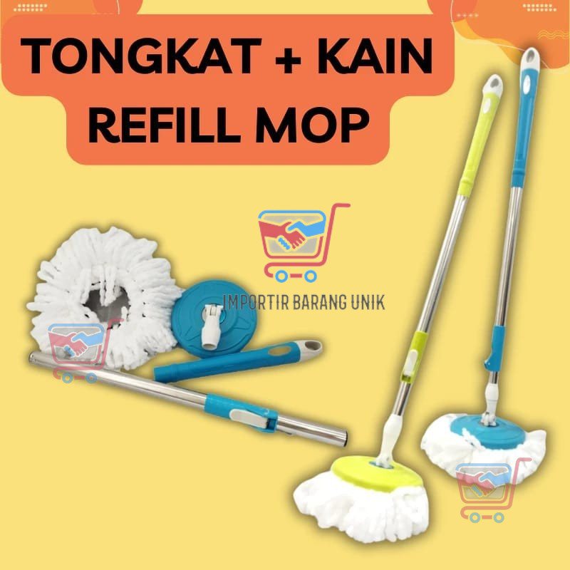 IMB-H112-Tongkat handle pel + kain spin mop - Mop Stick Set with Headmop
