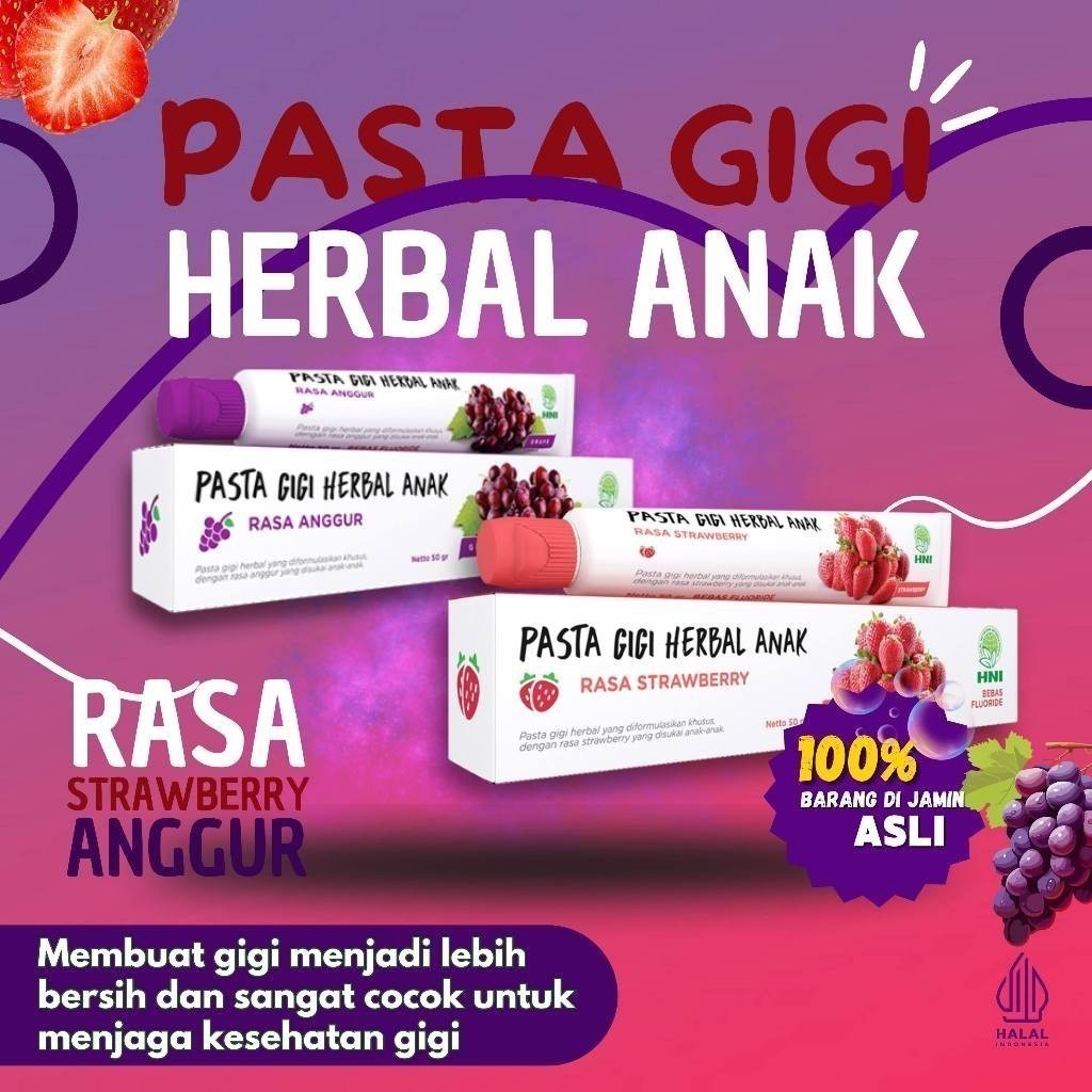 TERMURAH Pasta Gigi Herbal (PGH) Anak 50gr Original HNI HPAI - Odol Anak Anggur Strawberry VS24