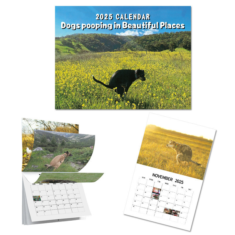 

New 2025 Calendar Funny Dogs Pooping Calendar Hangable Daily Weekly Monthly Planner Durable Wall Calendar Home Desktop Calendar