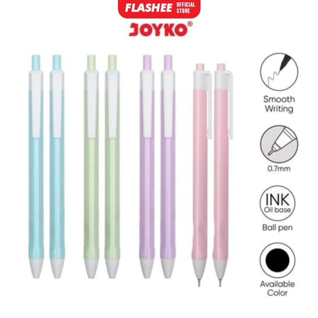 

Flashee Pena Retractable Tringular Grip Warna Pastel Pulpen Ball Pen Joyko BP-342 Vokus 0.7 mm