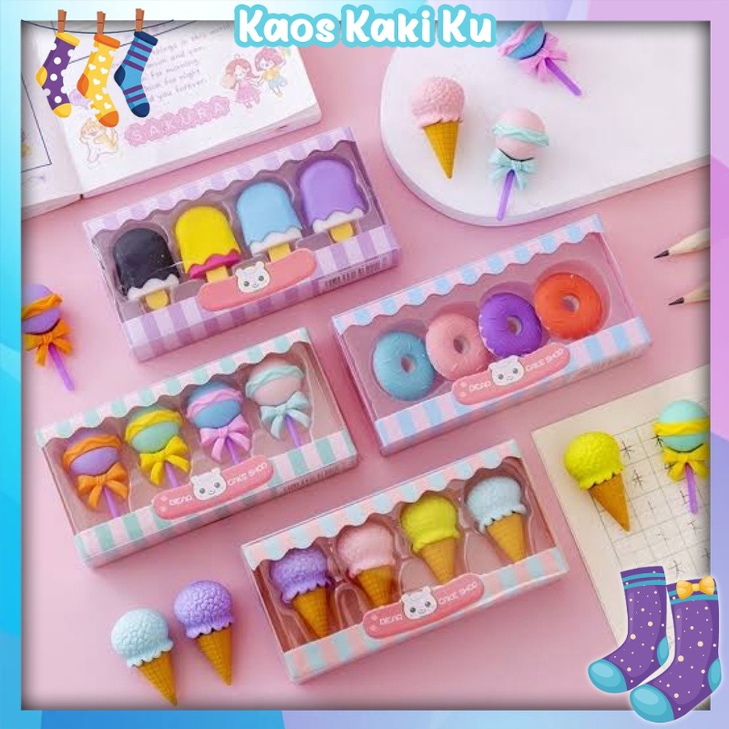 

Penghapus Pensil Karakter Sweet Shop Cone Lolipop Ice Cream Donut Set 4 3