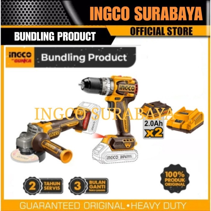 INGCO BUNDLING PRODUCT BRUSHLESS IMPACT DRILL BOR + GERINDA