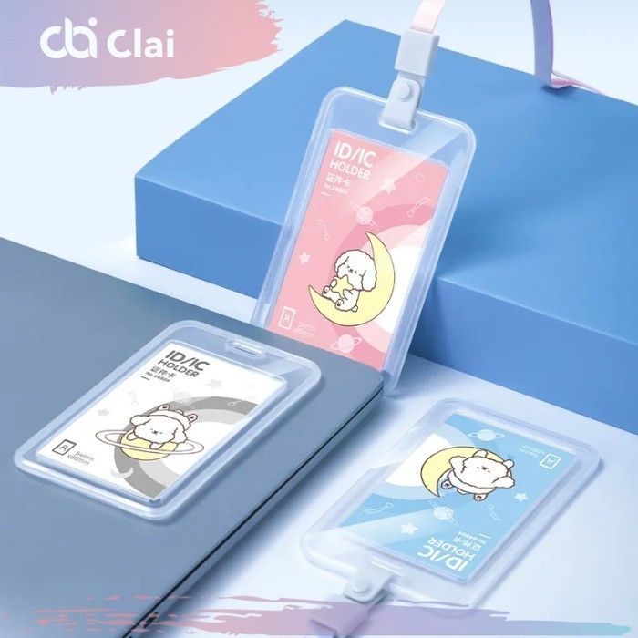 

CLAI Deli 64804 ID/IC Set Tempat ID Card Holder Cover Card Frame ID NameTag Name Tag Nama 2 Sisi Plastik PVC Model Box Transparant Bening Integrated Kartu ATM Etoll Emoney Lanyard Gantungan Kunci Tag Vertikal 70 x 110 mm Yoyo Key Ring Belt C-113V