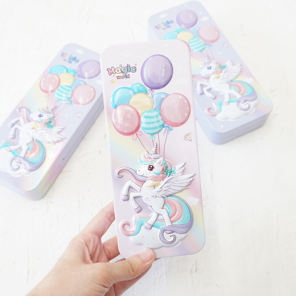 PENCIL CASE KALENG / TEMPAT PENSIL UNICORN / KOTAK PENSIL BERANAK 3D
