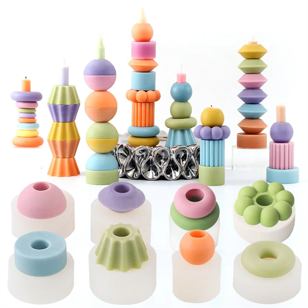 

DIY Originality Building Blocks Stackable Silicone Candle Mold Geometric Long Taper Candle Moulds Home Decor Tool