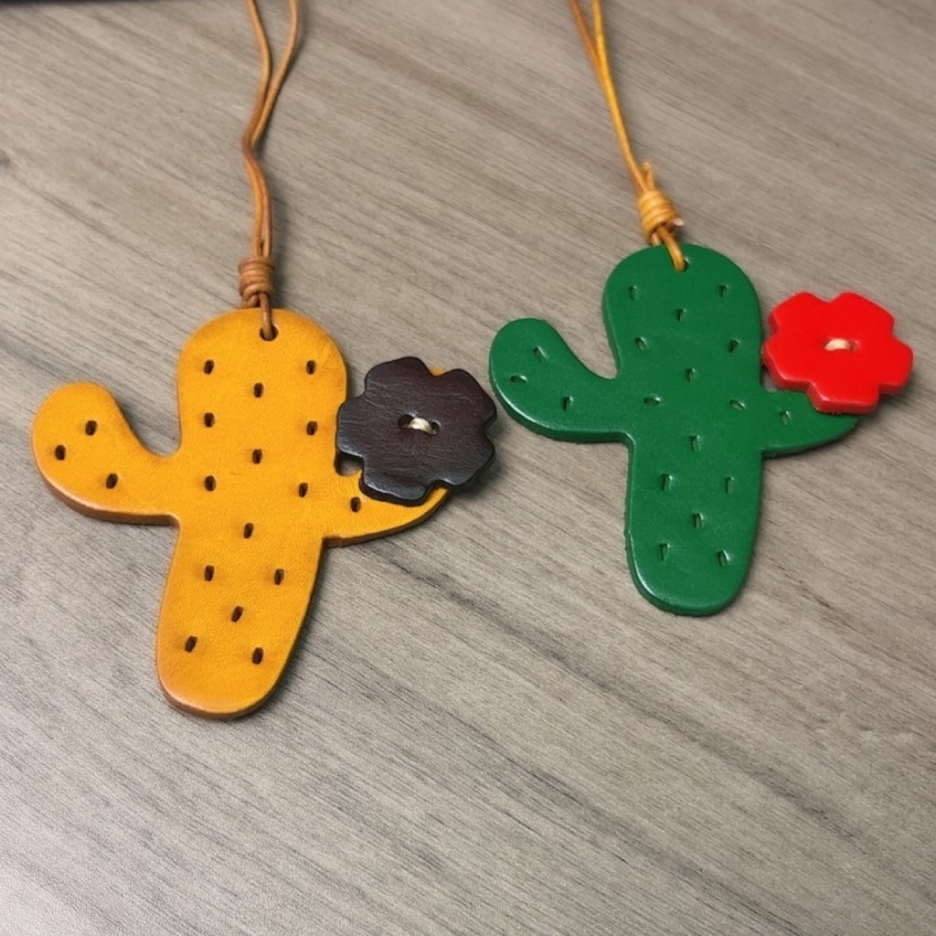 Cute Cactus Bag Charm Vegetable Tanned Leather Keychain Unique Gift for Women
