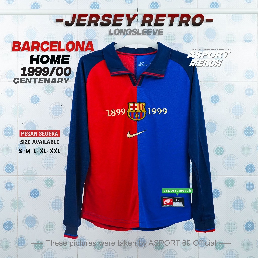 ASPORT RETRO BARCA HOME CENTENARY 1999 2000 LONG SLEEVE JERSI BARCA HOME RETRO 99 00 LENGAN PANJANG