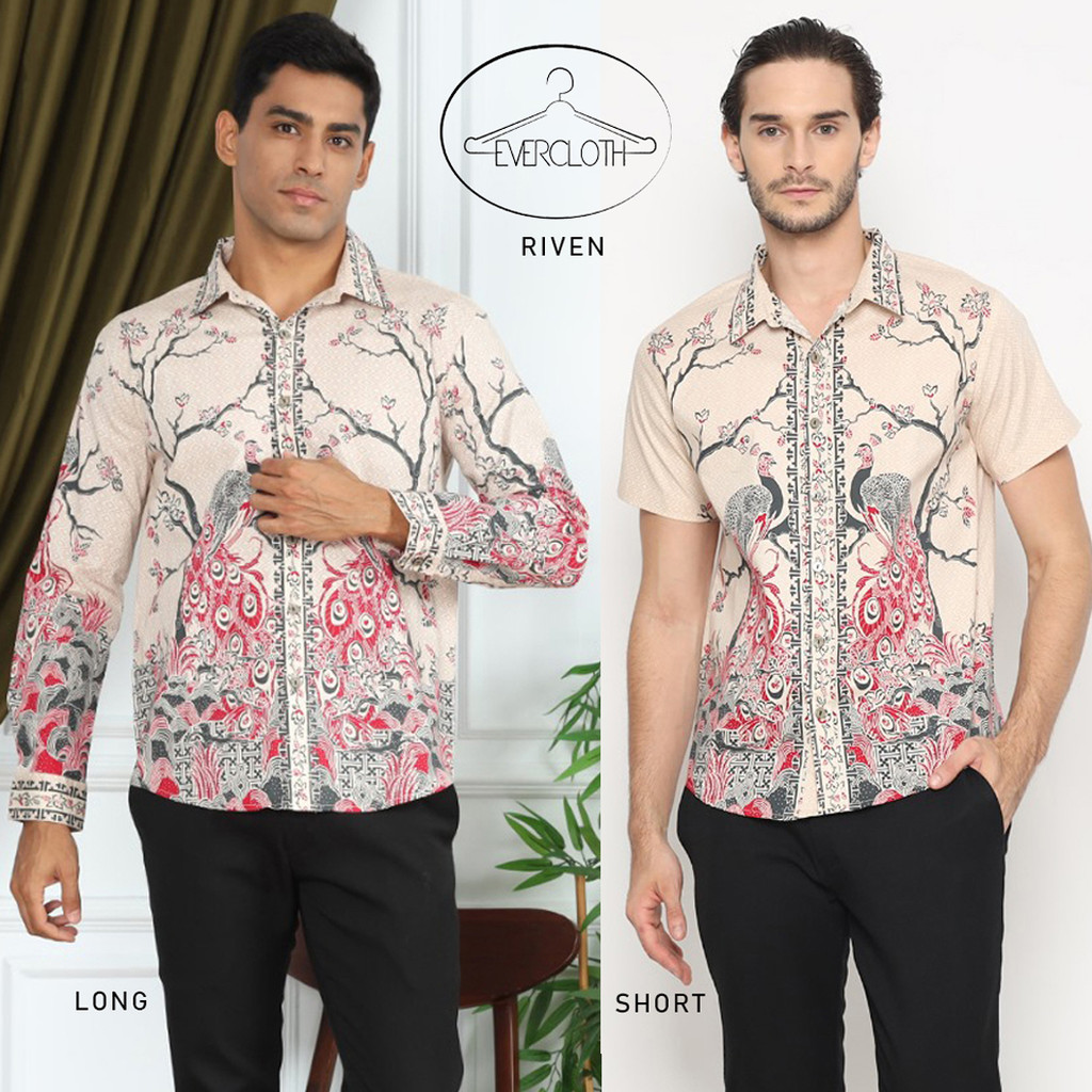 Promo Evercloth Riven Kemeja Batik Pria Lengan Pendek Hem Tangan Panjang Couple Cream Nude Katun