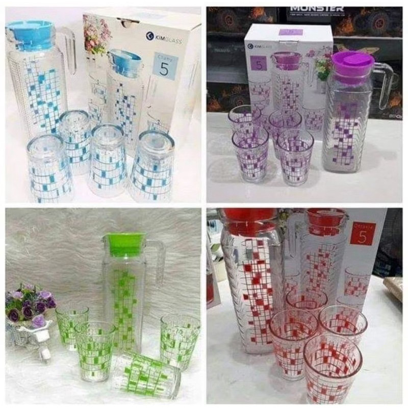 Teko Set Kimglass Teko Kaca + 4 gelas Set UntuK Hadiah PERNIKAHAN