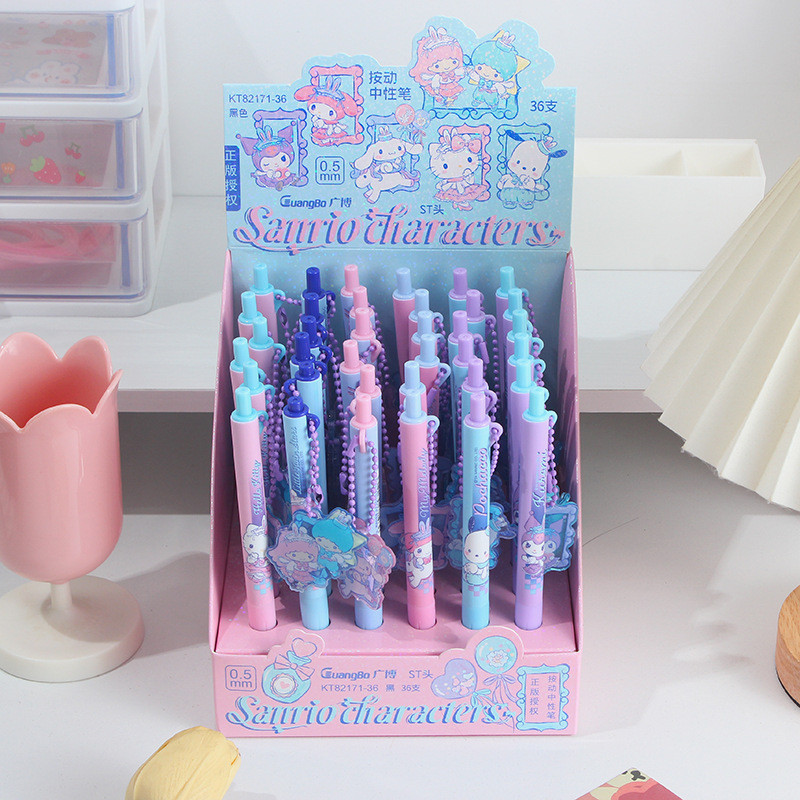 

6/36pcs Sanrio Press Neutral Pen Kawaii Kuromi Melody 0.5 Black Pendant Sign Pen Student Stationery Supplies Gift Wholesale