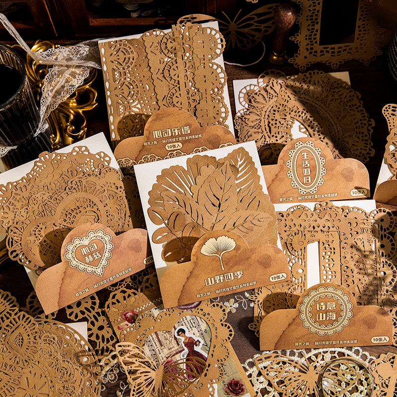 

JIANQI 10pcs Vintage lace Frame Leaf Material Paper Scrapbooking Decor Collage Junk Journal DIY Diary Butterfly Craft Paper