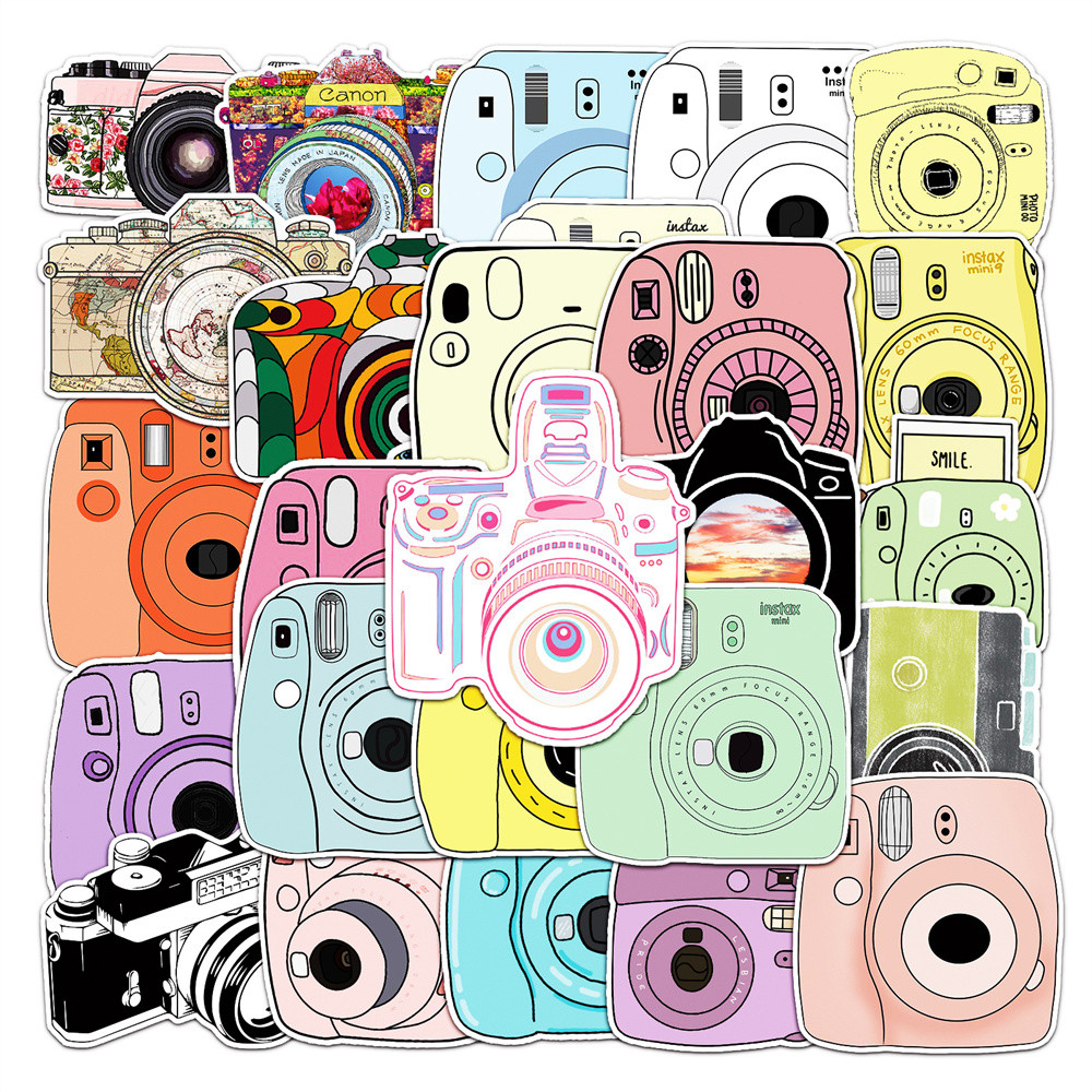 

50pcs Creative Trend Camera Stickers For Notebooks Scrapbook Stationery Cute Pink Sticker Scrapbooking Material Craft Supplies