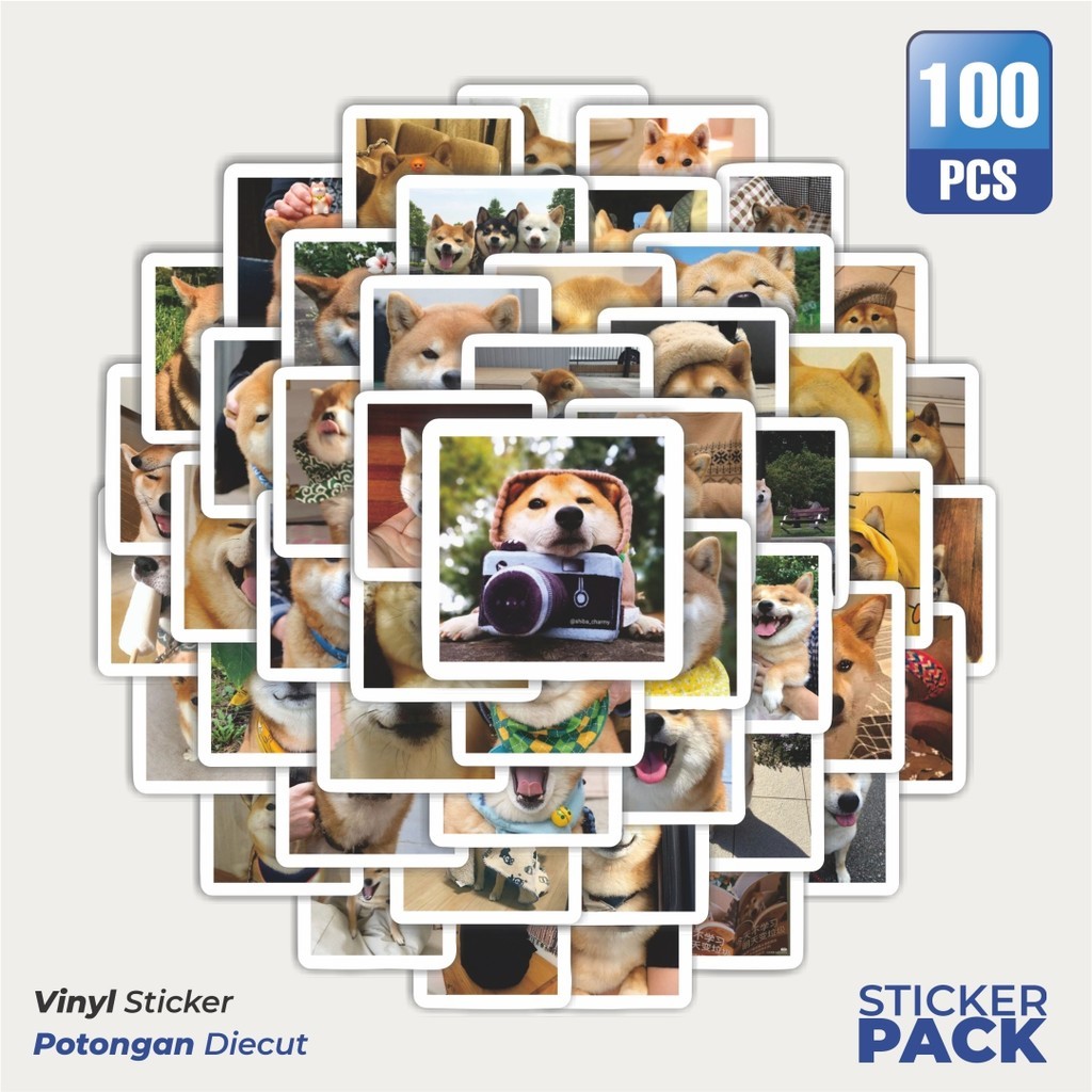 

100 PCS STIKER Ekspresi Wajah Corgi Shiba Inu Waterproof Aesthetic- Untuk Laptop, Motor, dan Helm - Paper Stationery Pack