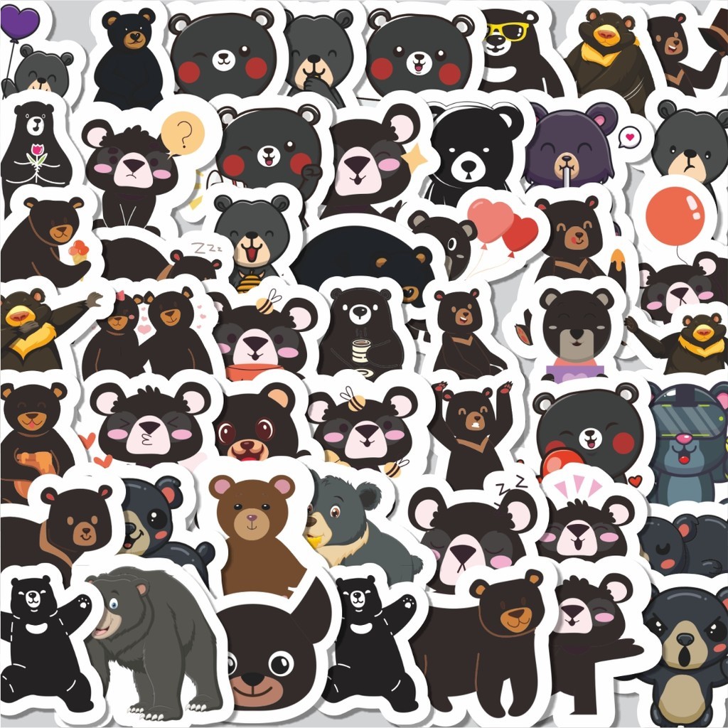 

Stiker Cutting Pack Sticker Hewan Beruang Hitam Isi 100Pcs Series Aesthetic Lucu Keren Untuk Koper Bahan Vynil
