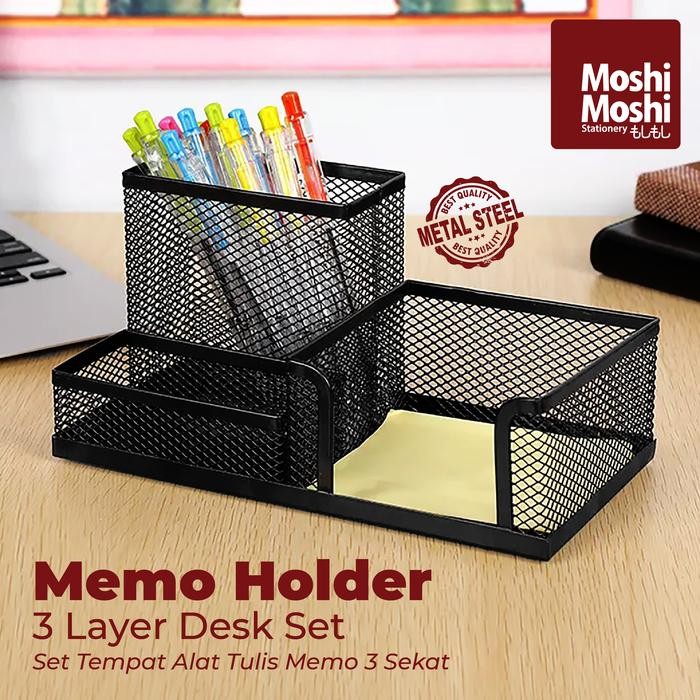 

Ready Memo Holder Desk Set Tempat Pena Tulis Meja Kantor Jaring Besi 3 Sekat