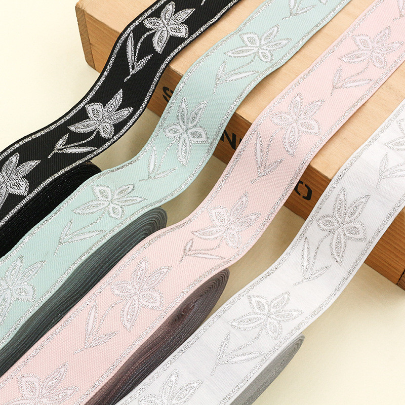 

10Yards 1.3 Inch 33MM 5 Colour Korean Golden Silk One Floral Jacquard Embroidery Ribbon Garment Hair Accessories Decorative Lace