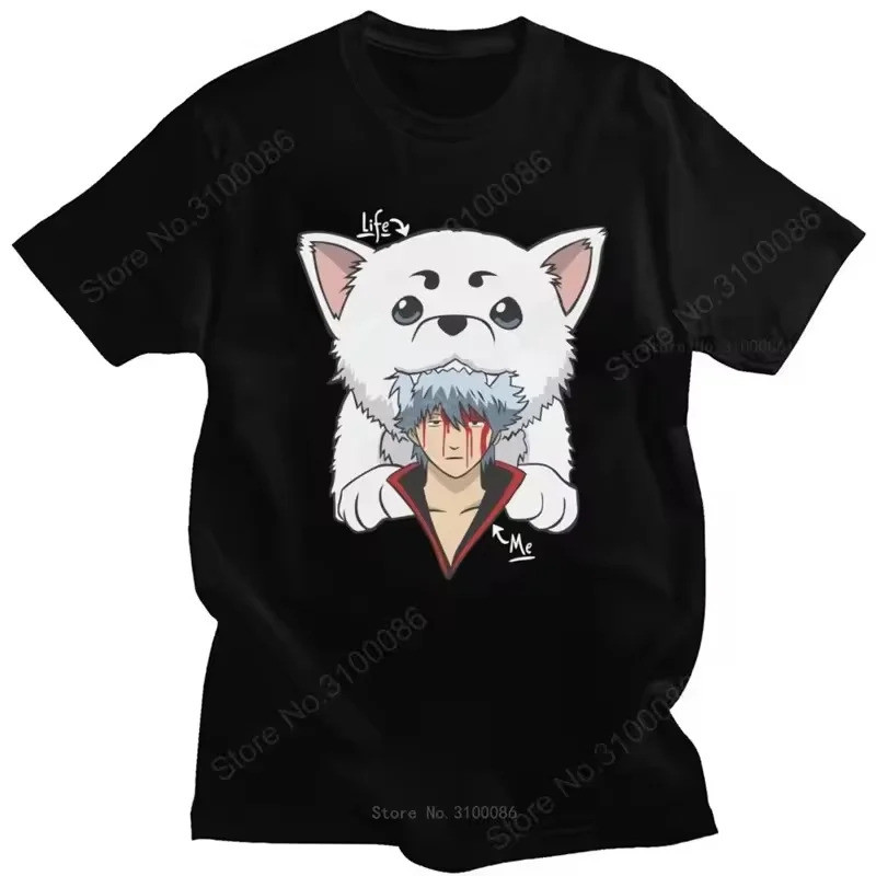 Kawaii Gintama Gintoki Sakata T Shirt for Men Short Sleeve Sadaharu T-shirt Graphic T-shirt Cotton A