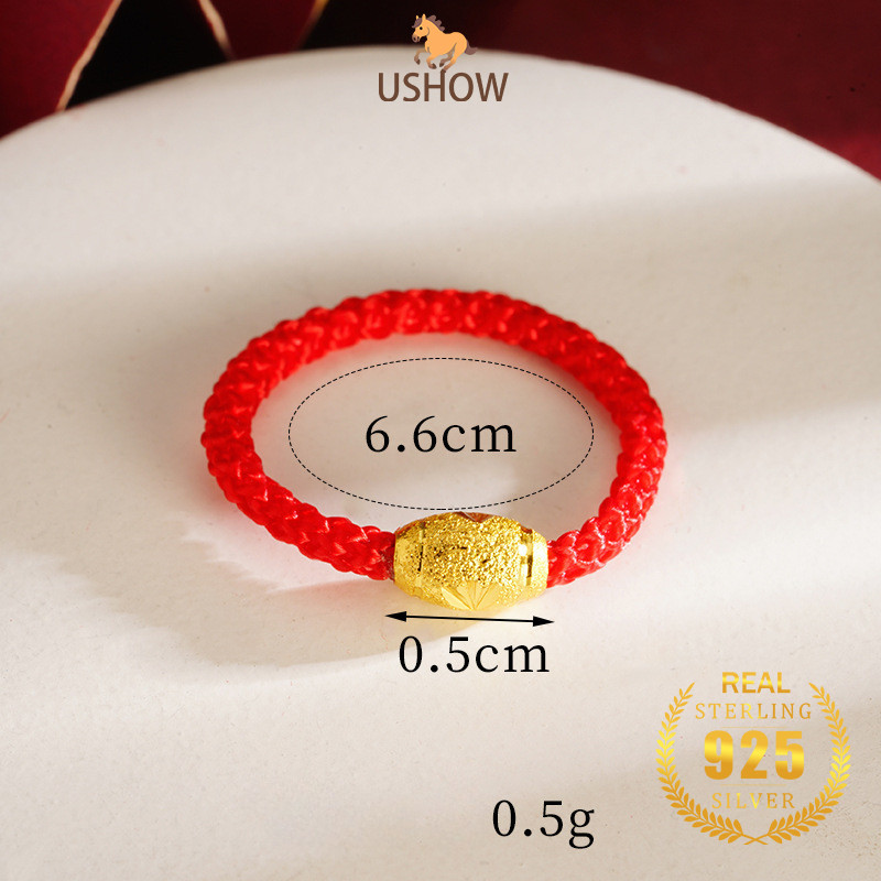 USHOW Cincin Perhiasan Pasangan Pria Dan Wanita Tali Merah Emas 18K