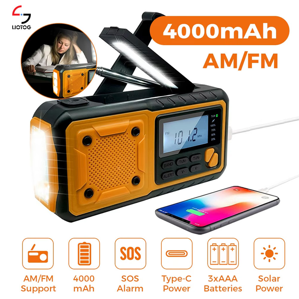 LOTOTG Portable Emergency Solar Power Radio Hand Crank Charging AM/FM Weather Radio Led Reading Flas