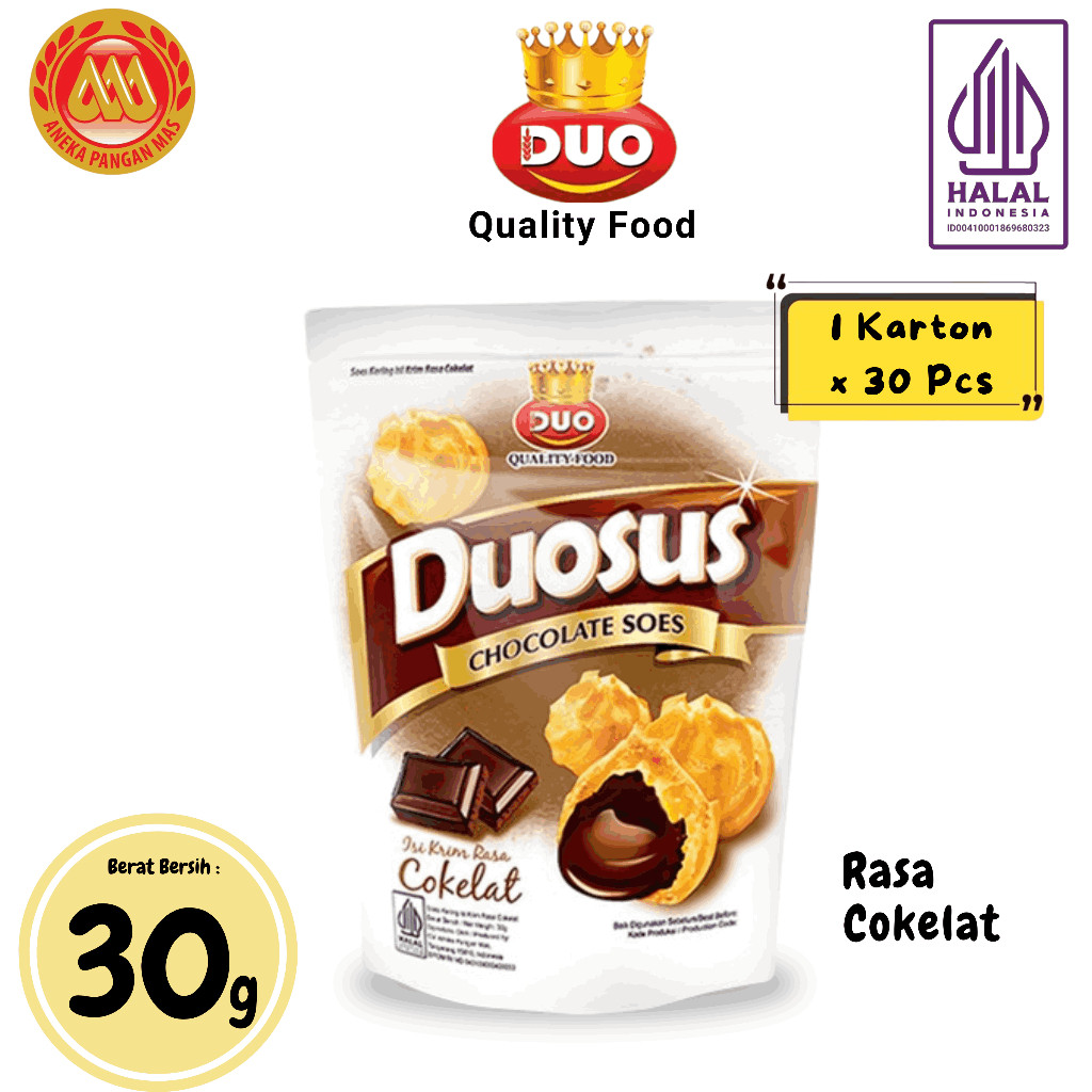 

DUO Duosus Kue Sus Kering Isi krim (1 Karton x 30 Pcs) - Netto 30gr Snack Cemilan Anak Murah