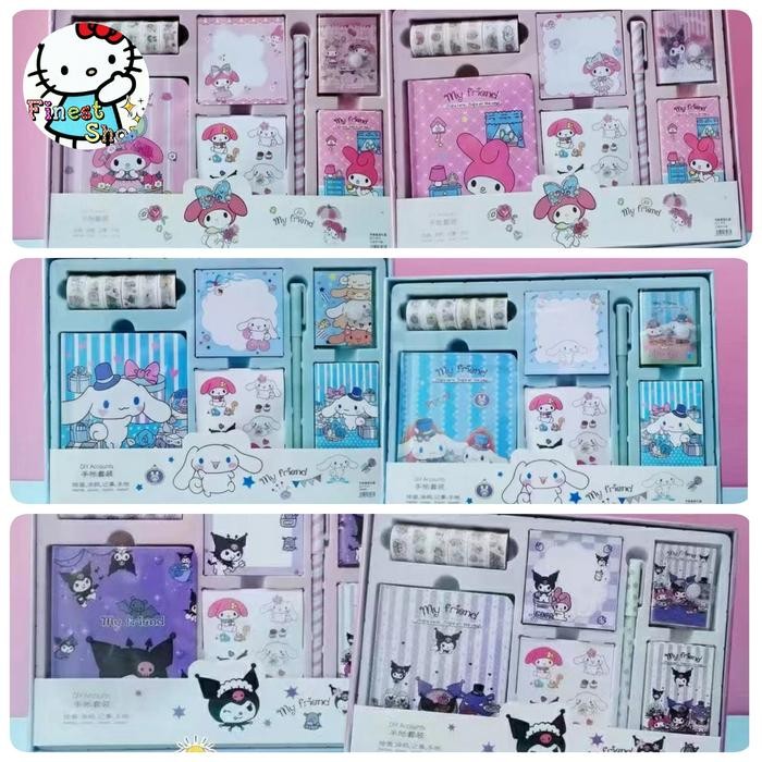 

Paket Diary Set Jurnal 7in1 Sanrio Gift Box Cinnamo Kuromi Melody Kado Buku Stationery Paper - 2in1 Kuromi A