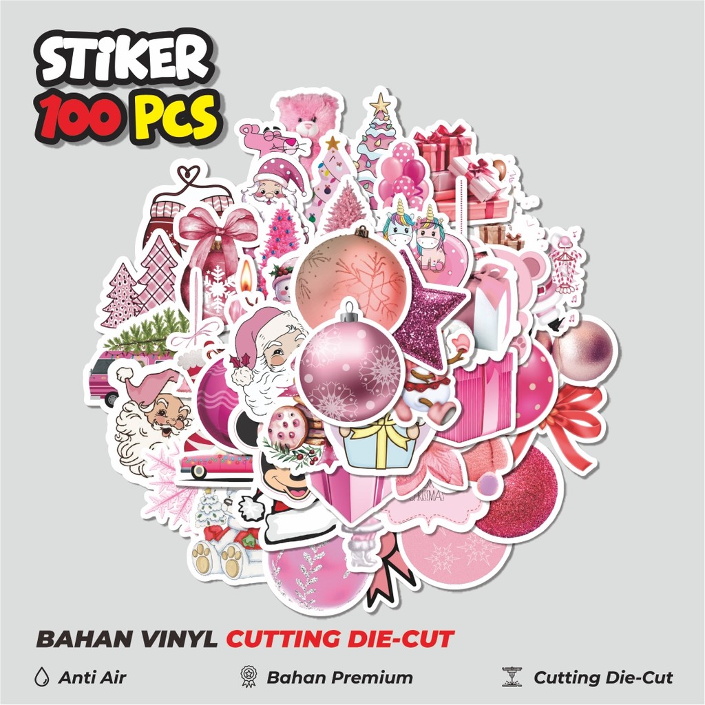 

Terbaru! 50 pcs Stiker Pink Christmas Dekorasi Lucu Kreatif untuk Notebook, Skateboard, HP