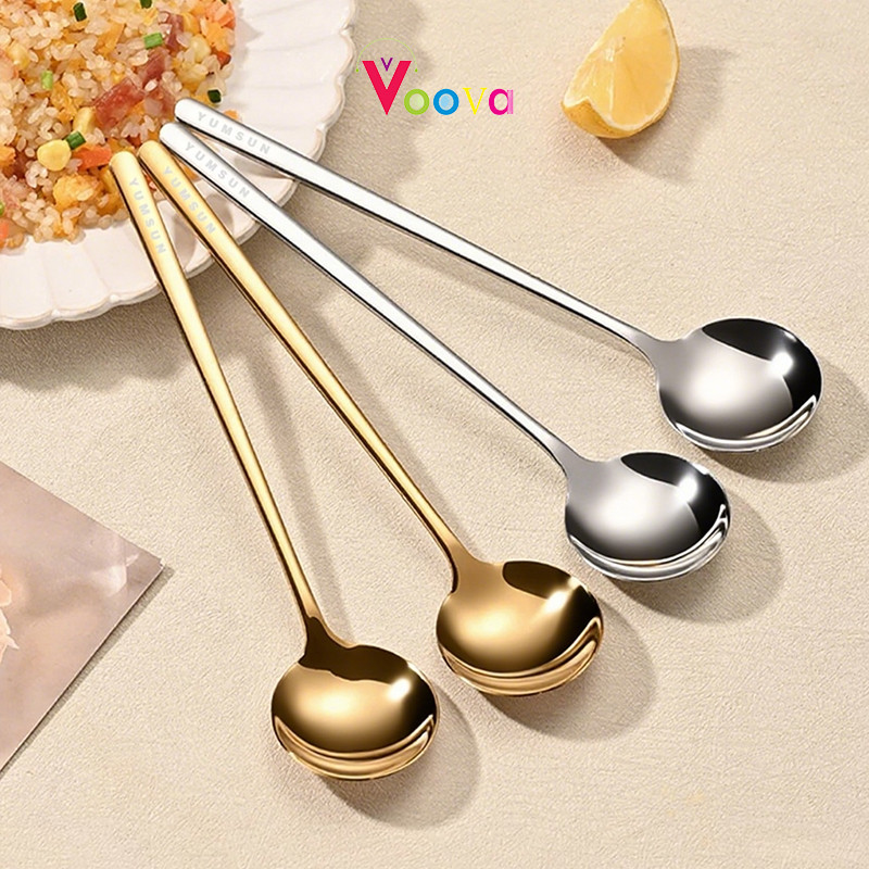 VOOVA Sendok Korea/ Sendok Teh/ Sendok Kopi Gagang Panjang/ Sendok Bahan 304 Stainless Steel Food Gr
