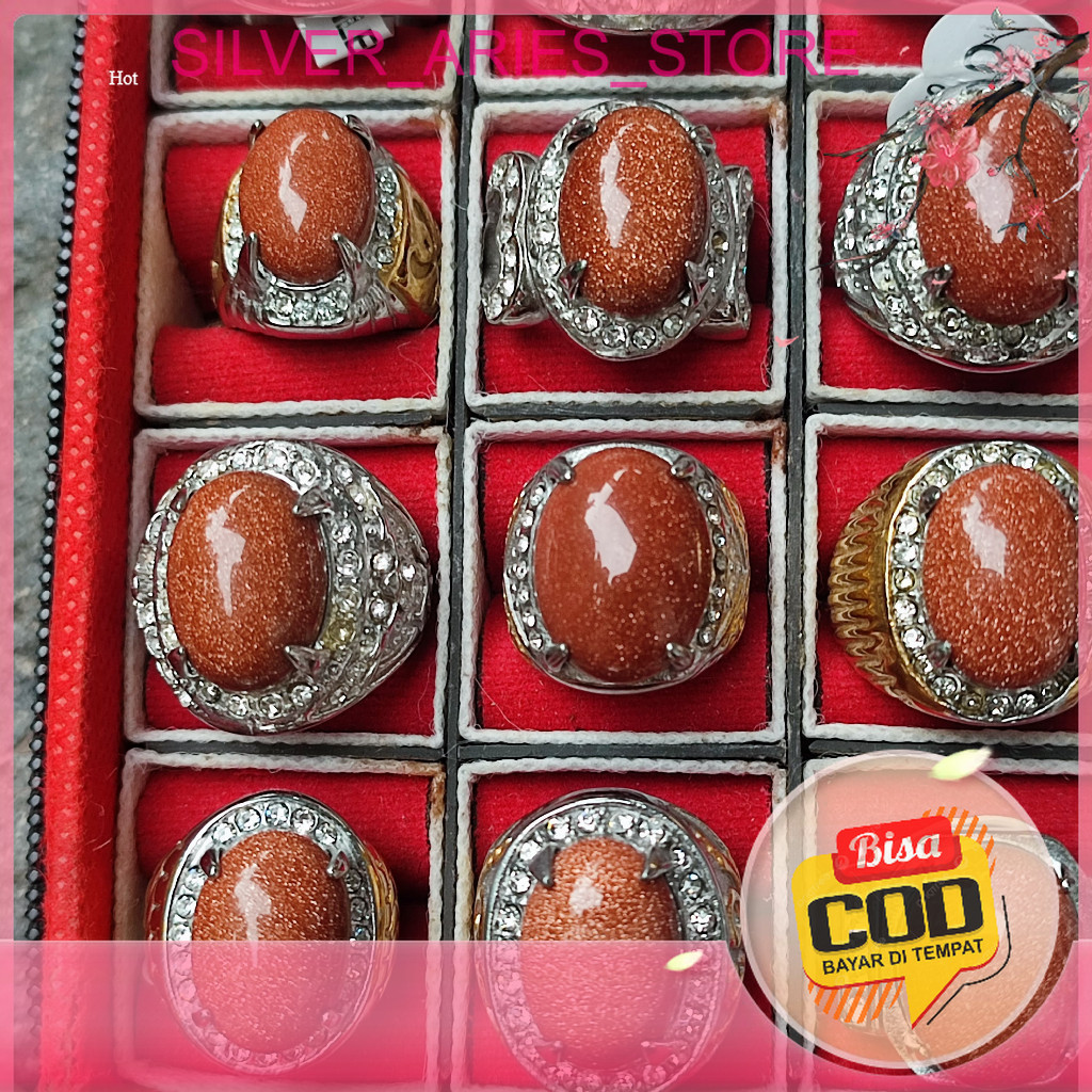 Silver Aries. Cincin Batu Akik Pasir Intan Warna Coklat High Quality Kilap Mengkilap Tidak Retak & T