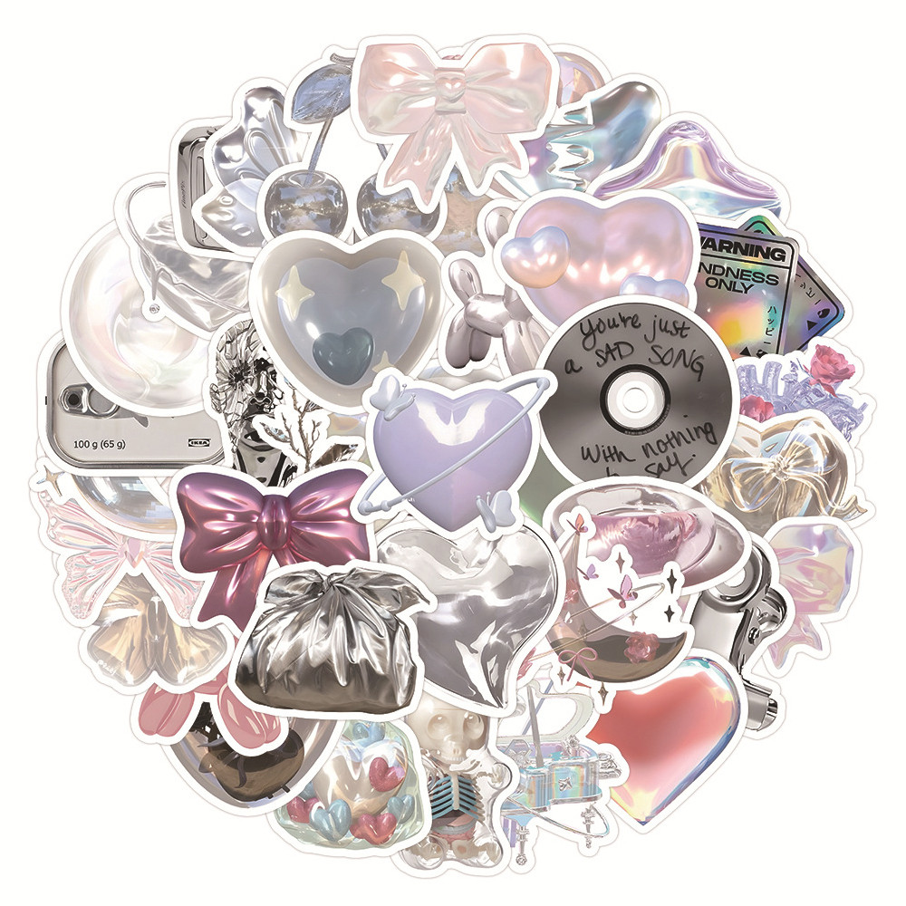 

10/30/63pcs Ins Style Shiny Silver Pink Stickers Aesthetic Graffiti Decoration DIY Skateboard Phone Fridge Bike Cute Decals Toys