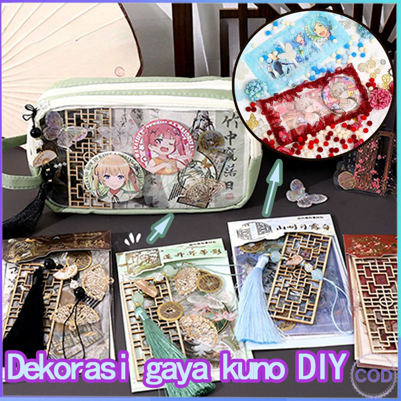 [COD] Tas bahu kartun DIY dekorasi bahan gaya kuno, tas jepret Itabag, tas kurir, tas kuliah, tas
