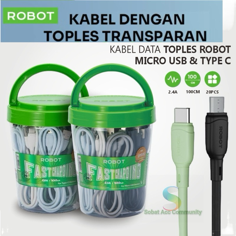 

isi 20pcs/Toples Kabel data Usb Micro/ Type C/ Lightning Fast Charging 100cm Satu Robot RBM RBC 306-M 306-C 306-L Terlaris