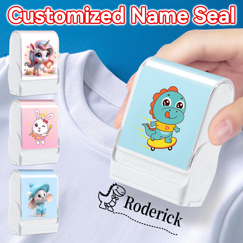 

Custom Kids Name Stamp Kit - Washable Black Ink Seal for Toddlers, Reusable Waterproof DIY Gift for Birthday/Kindergarten