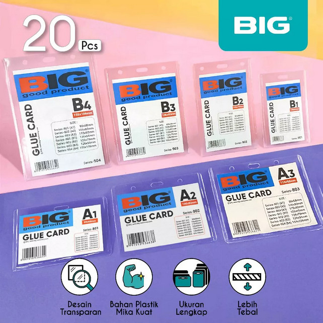 

20 Pcs BIG ID Card Mika Glue Card Ukuran A1 A2 A3 B1 B2 B3 B4 / 1 PACK ID CARD HOLDER BIG BAHAN PLASTIK ATK ALAT TULIS KANTOR SEKOLAH KAMPUS KULIAH STATIONERY MURAH LENGKAP