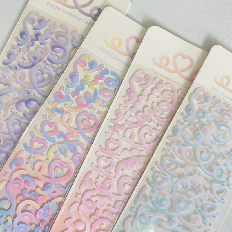 

1Pcs Korean Hot Gradient Heart Ribbon Laser Sticker Flakes Idol Card Deco Scrapbook DIY Material Decoration Stationery Stickers