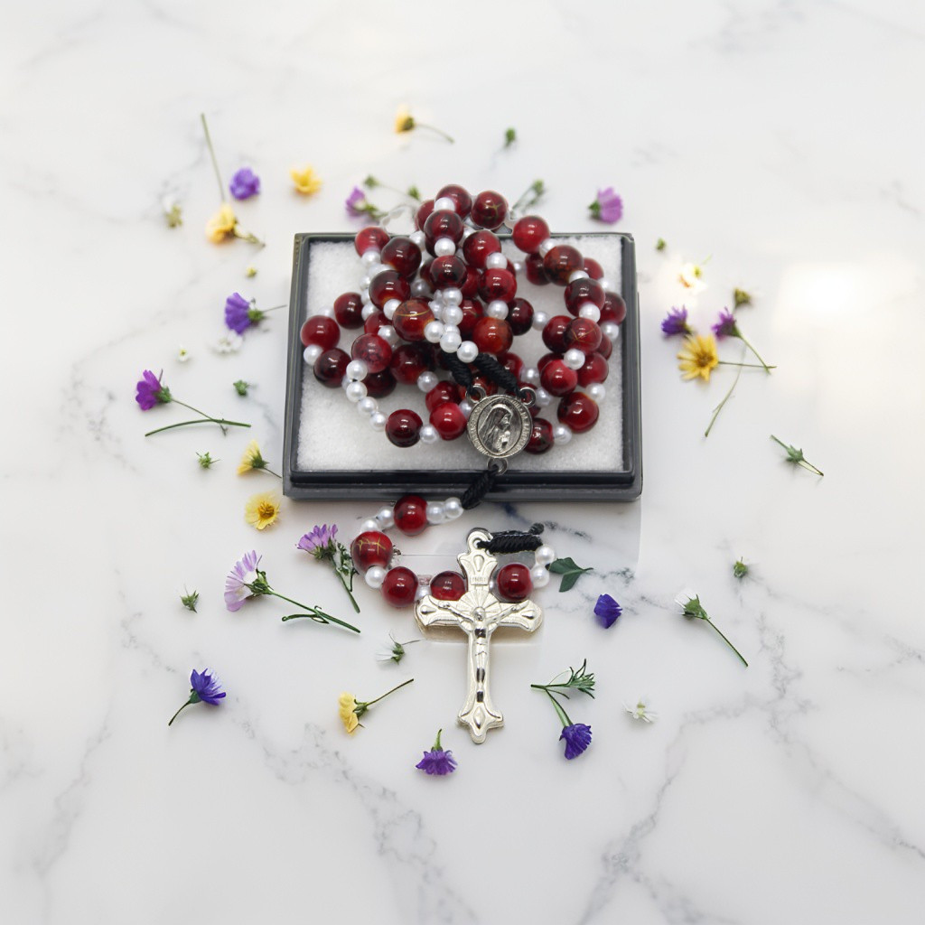 ROSARIO KALUNG BATU ALAM / KALUNG ROSARIO BATU BLOROK MAROON / KALUNG SALIB / SALIB ROSARIO / ROSARI