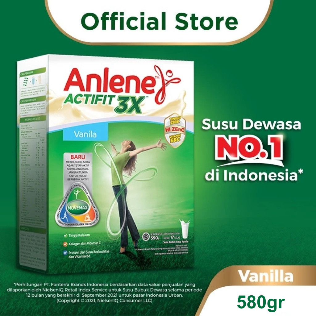 

Anlene Actifit 3X Susu Bubuk Dewasa Vanila 580g - Nutrisi Tinggi Kalsium Untuk Tulang, Sendi, dan Otot