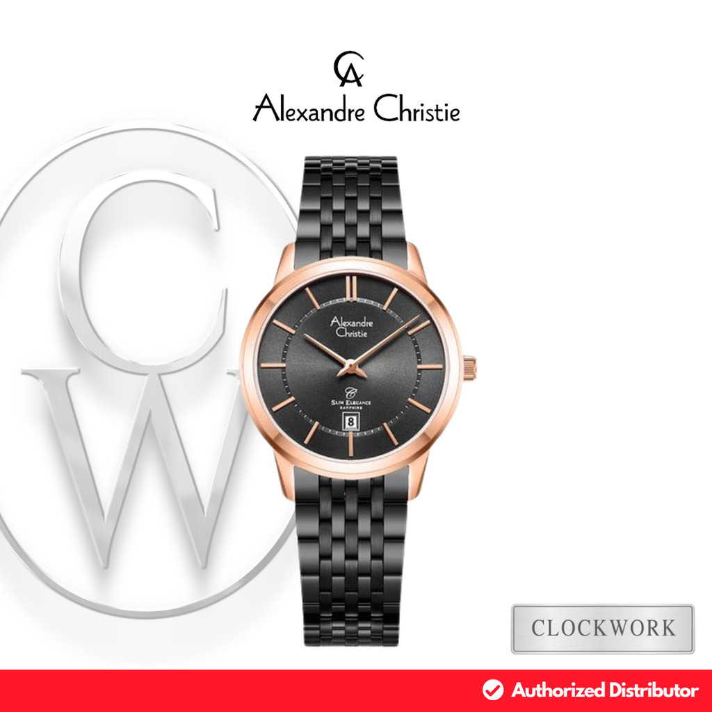 Jam Tangan Wanita Alexandre Christie Classic Steel AC 8709 LDBBRBA Rantai Couple Formal Simple Hitam
