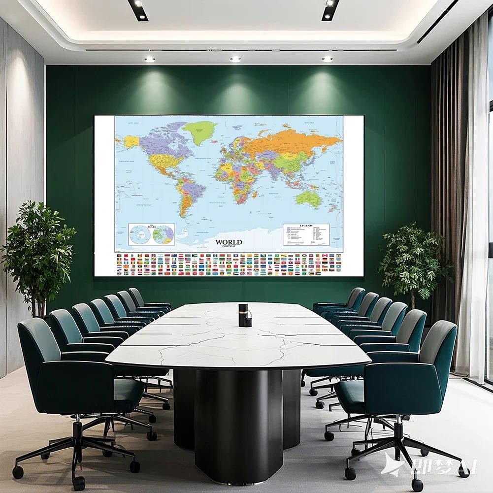 

Large Map of World English Language Foldable Non-woven Fabric Background Living Room Wall Decoration Educational Office Supplies