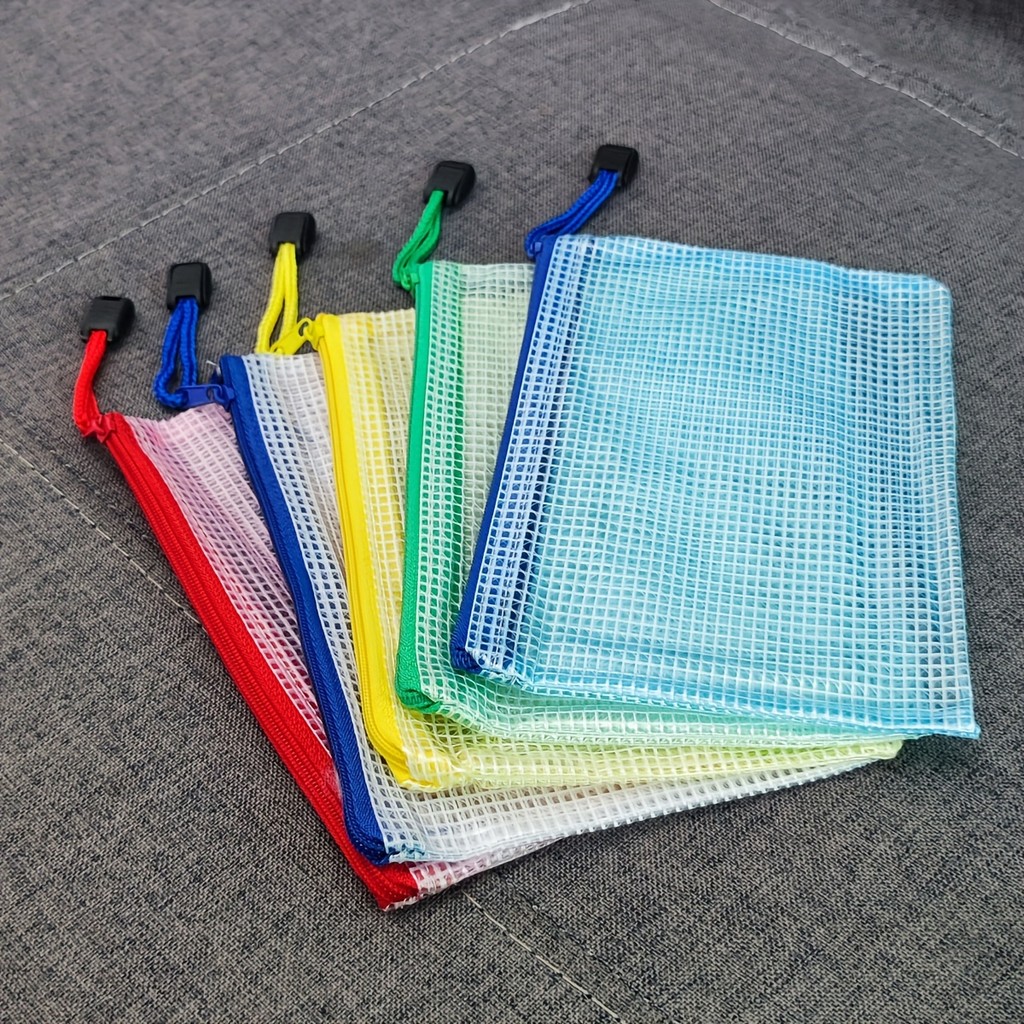 

10 Pcs Mixed Color (A6 Size 6.85 X 4.56 Inch) Document Bag Mesh Zipper Pouch Document Bag Stationery File Folders Waterproof Bag