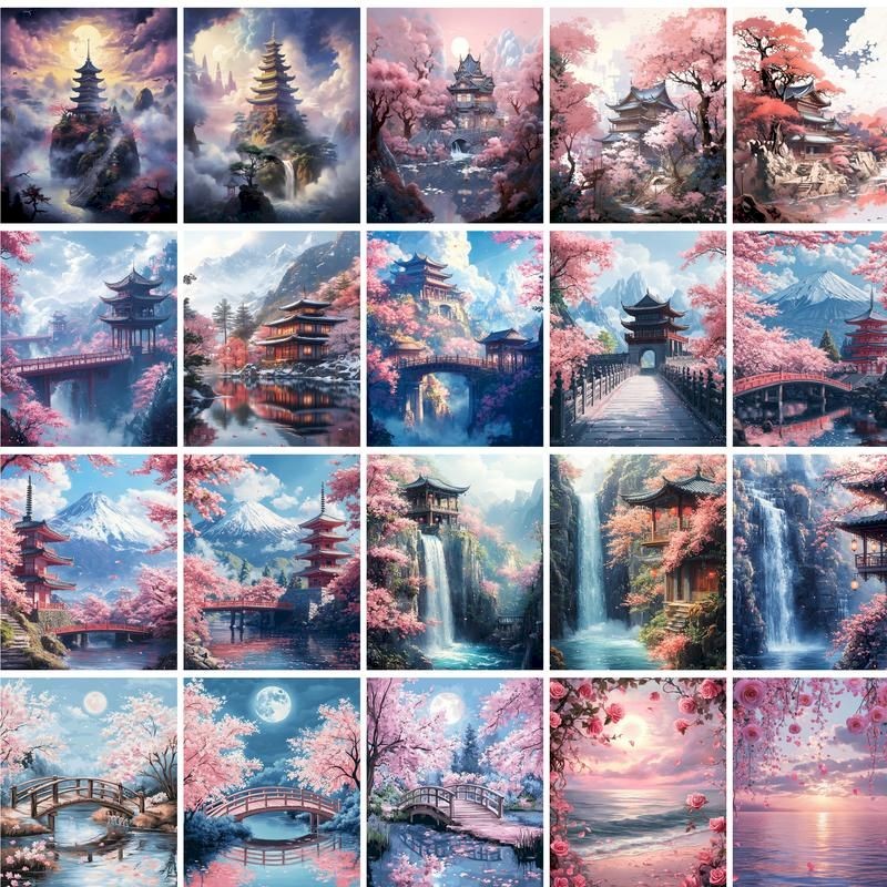 

GATYZTORY Acrylic Painting By Numbers With Frame Pictures On Numbers Building Yard Canvas Painting Wall Art Gift For Beginners D