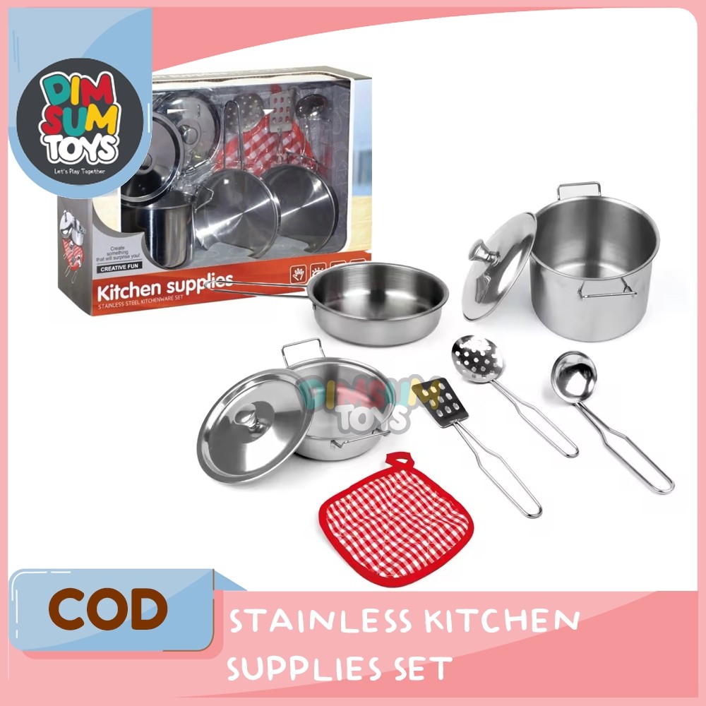 SEVS.QOR Mainan Anak Kitchen Set Stainless Panci Metal Alat Dapur Peralatan Masak Masakan