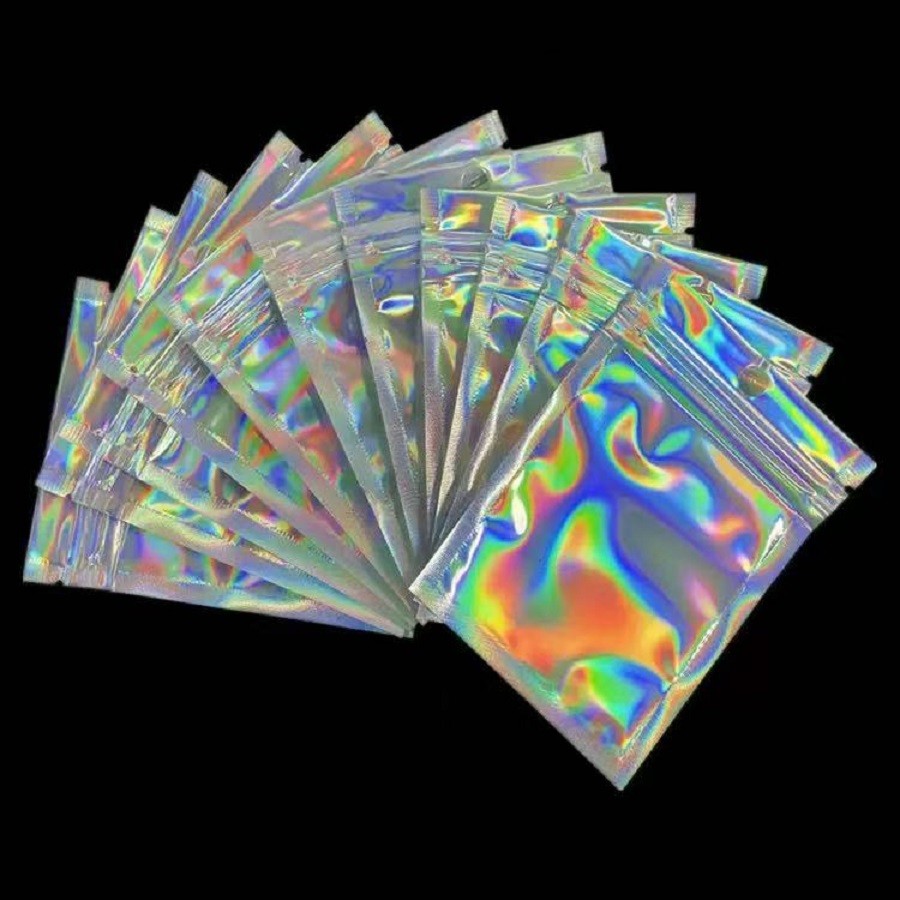 

100pcs Smell Proof Bags Mylar Holographic Resealable Bags Foil Pouch Ziplock Bags for Party Favor Food Storage Jewelry Packaging