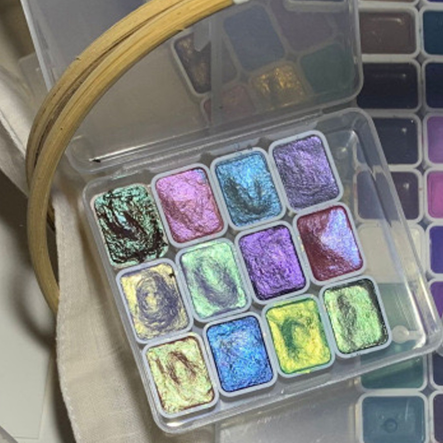 

12 Colors Metallic Pearlescent Watercolor Gold Powder Pigment Gouache Pigment With Flash Solid Watercolor Portable Boxed For Art