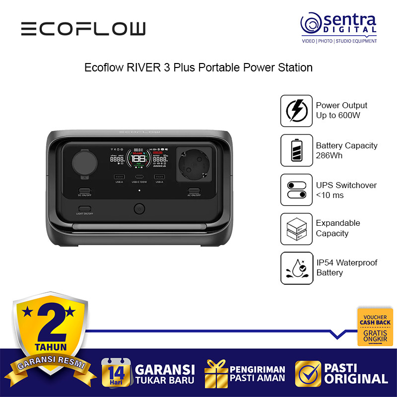 EcoFlow River 3 Plus Portable Compact Power Station 286Wh 600W Batttery Lithium Multi Rechargeable E