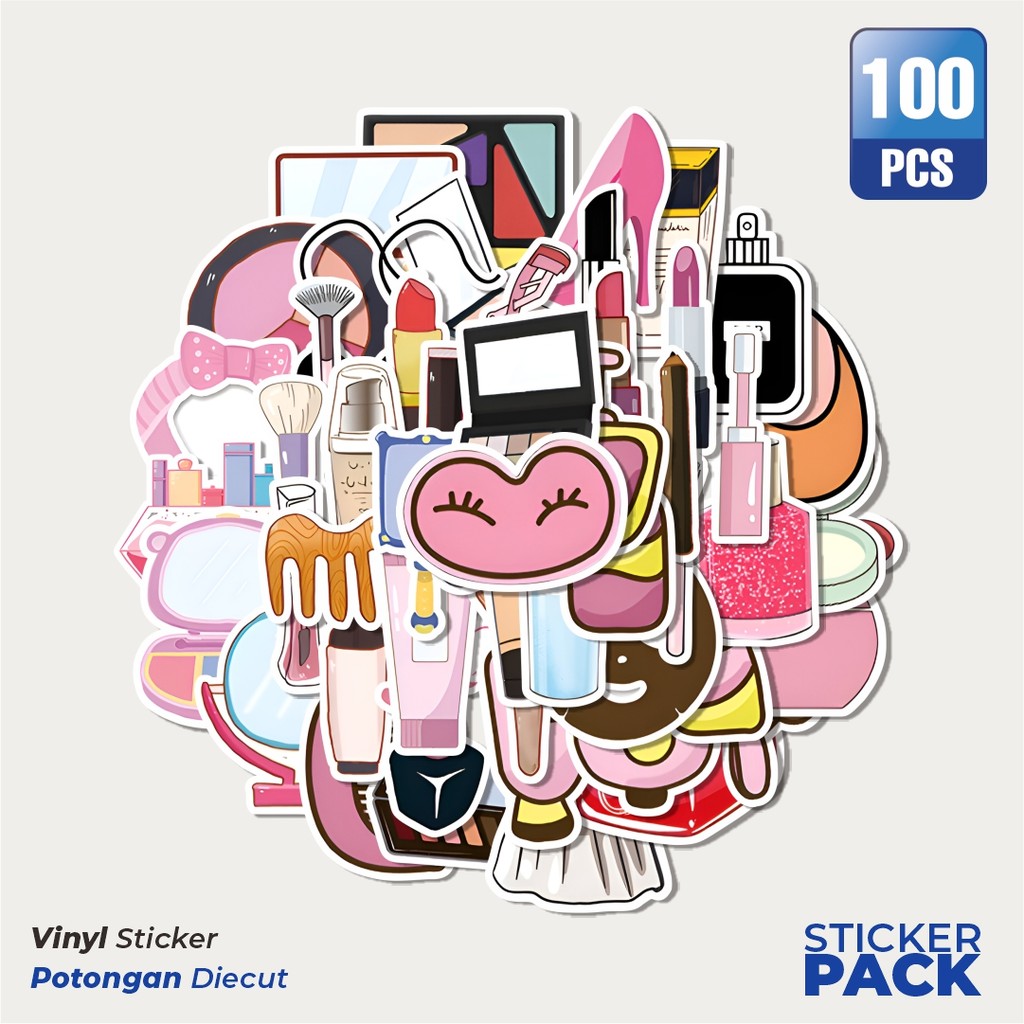 

Super Hemat! 100 PCS Stiker Make Up Series Waterproof Aesthetic- Untuk Laptop, Motor, dan Helm - Paper Stationery Pack