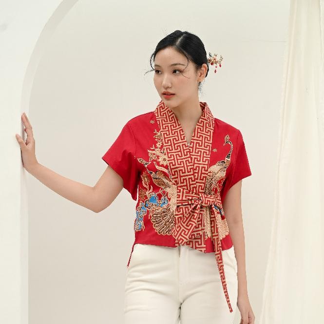 Atasan batik 337 BBB Red /Baju Imlek /Bajumerah/ Baju Seragam/ Baju Couple/ Cheongsam - 337 BBB Red,
