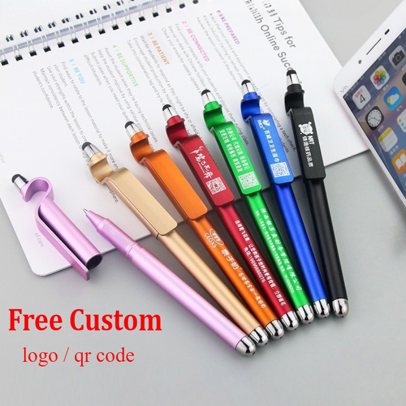 

100Pcs Customized Logo Advertising Signature Pen Screen Touch Carbon Gel Black Pen Mobile Phone Holder Wholesale