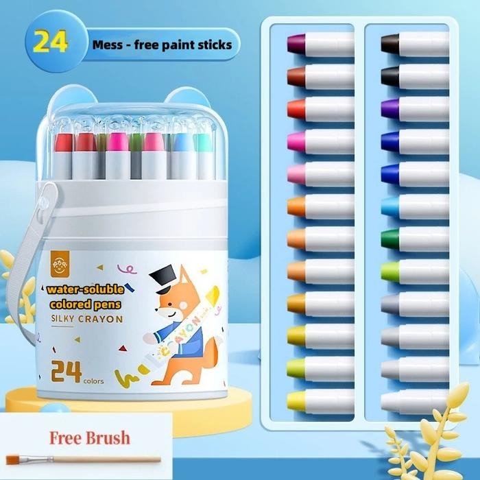 

Ready stock Washable Silky Crayon 36 / 48 Warna Colorful Bucket Krayon Mewarnai Alat Warna Set Anak Wipe and Clean - 24 Warna