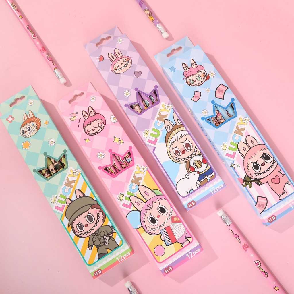 

-AWC- PENSIL 1 SET ISI 12 MOTIF LABUBU KAWAII CUTE / PENSIL LABUBU HB 1 LUSIN